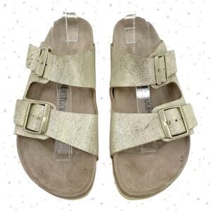 Birkenstock Arizona Sandal Washed Metallic Cream Gold Crackle Neutral Size EU 41